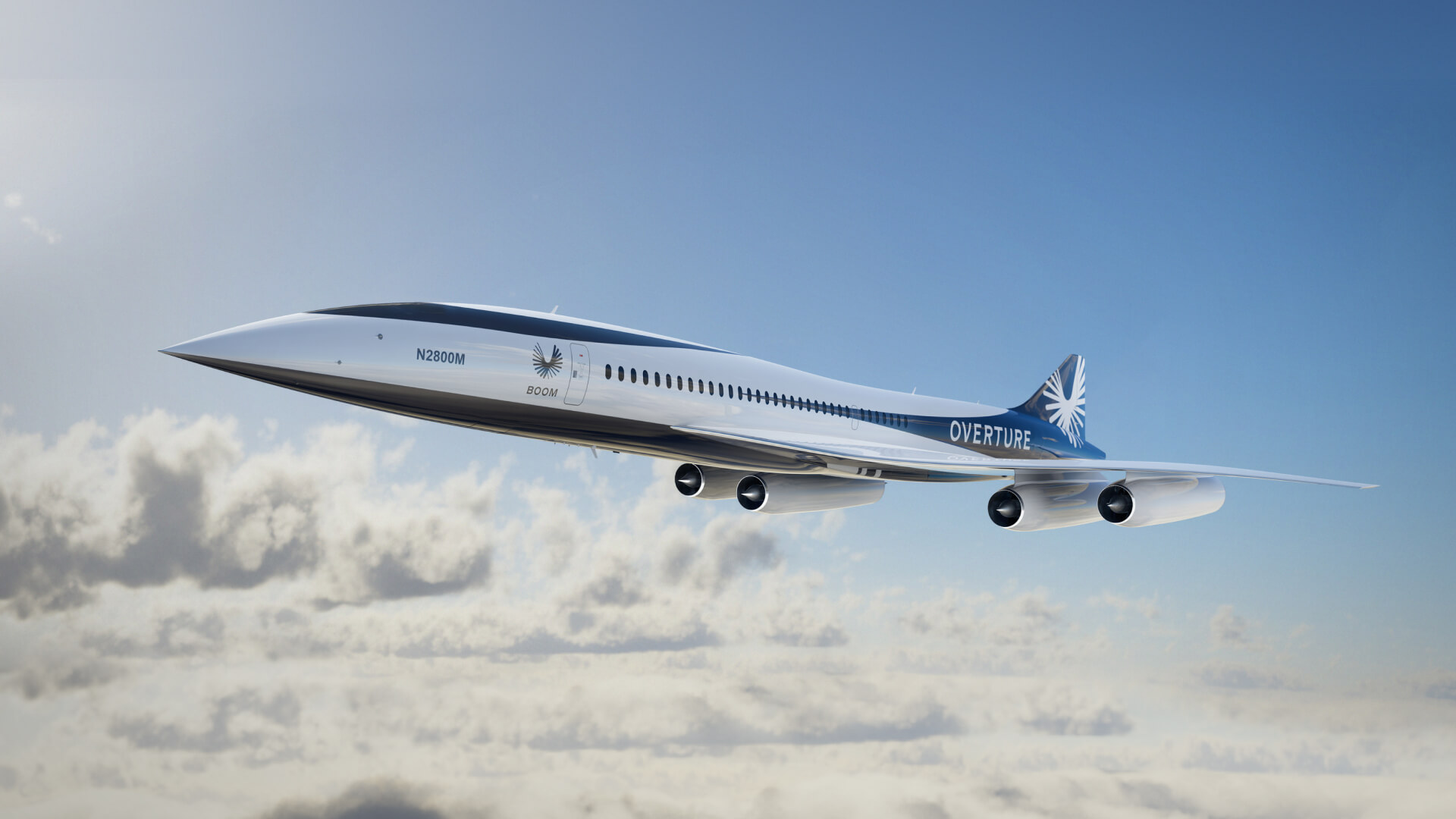 an image of the Boom Supersonic Passenger Airplane in the air