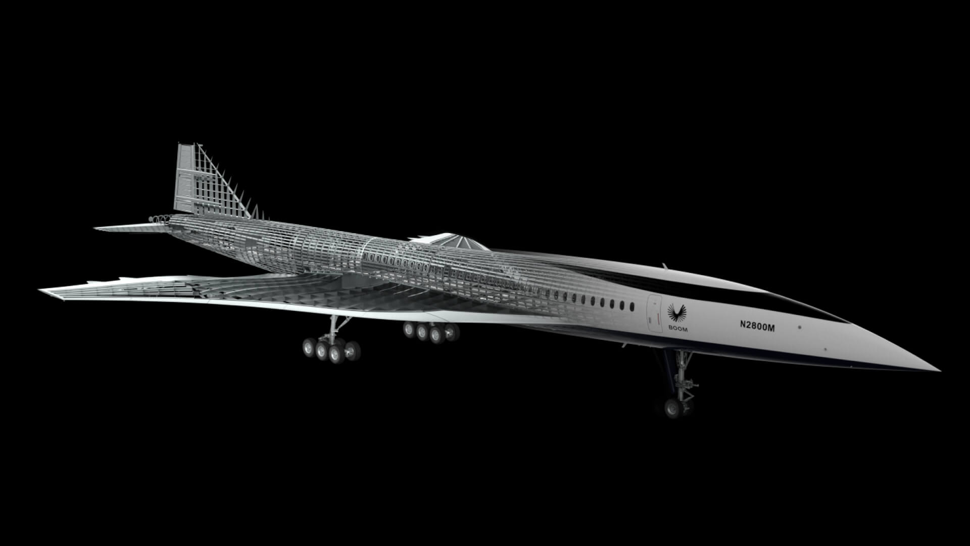 an image of the Boom Supersonic Passenger Airplane with the tructual ribs partially exposed