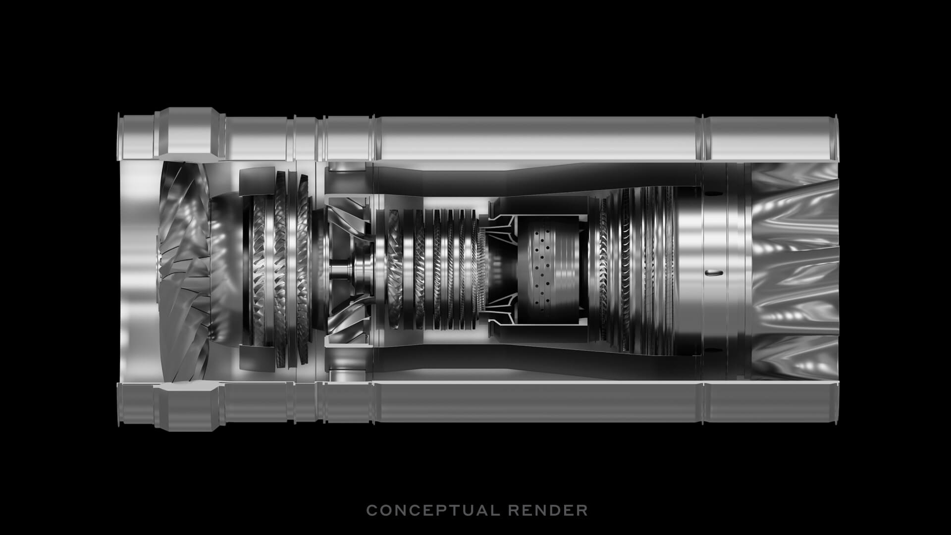 an image of the Symphony high bypass turbofan engine with a cut out to see the internals