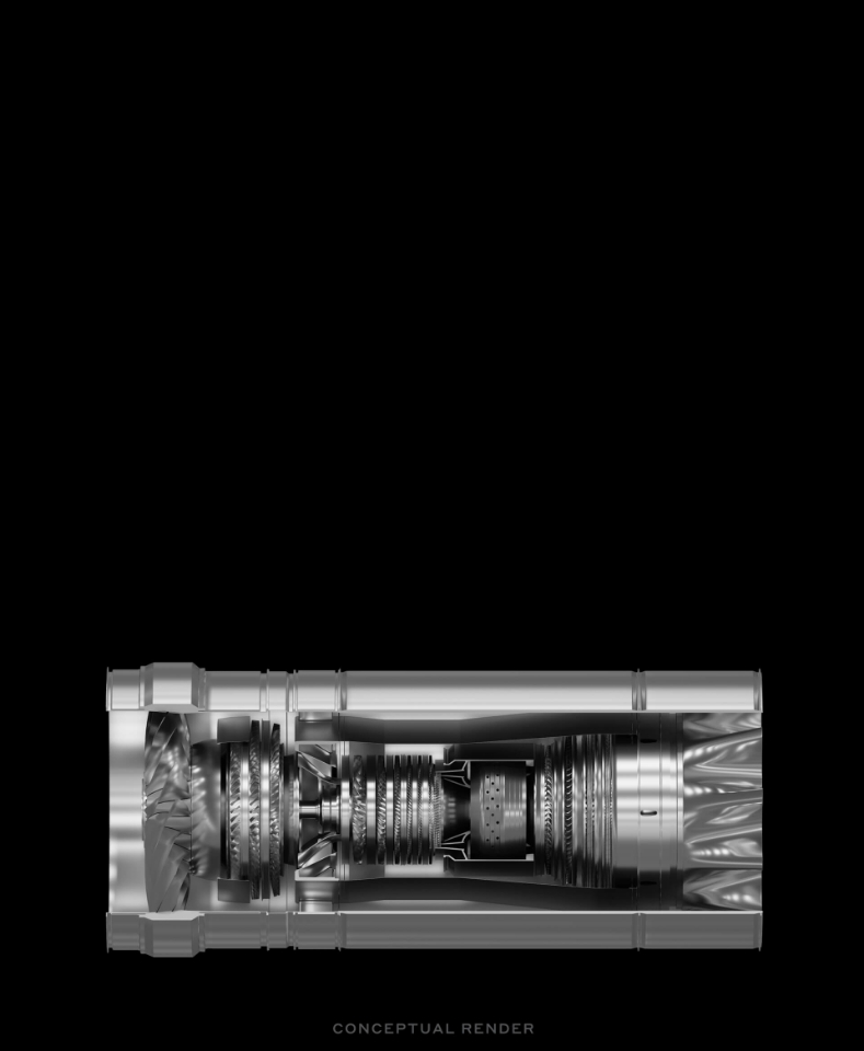 an image of the Symphony high bypass turbofan engine with a cut out to see the internals