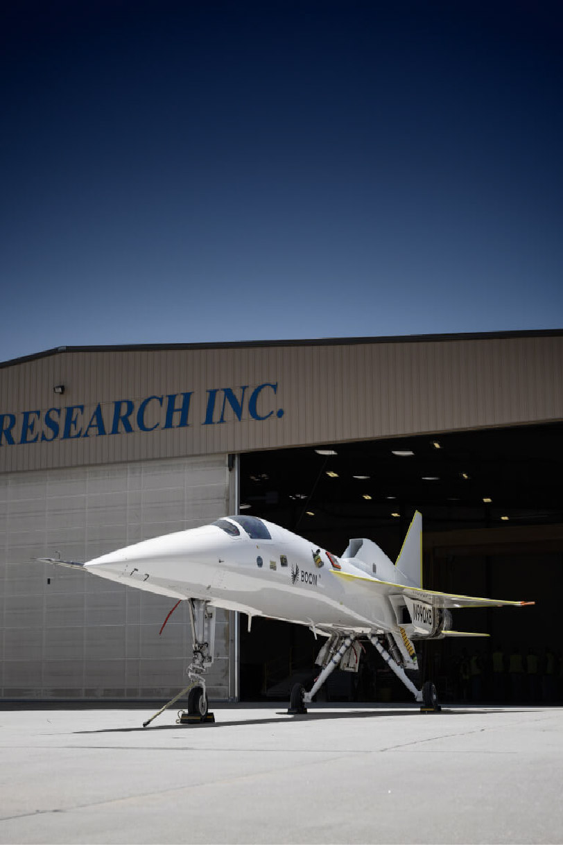 an image of the XB-1 infront of a hanger