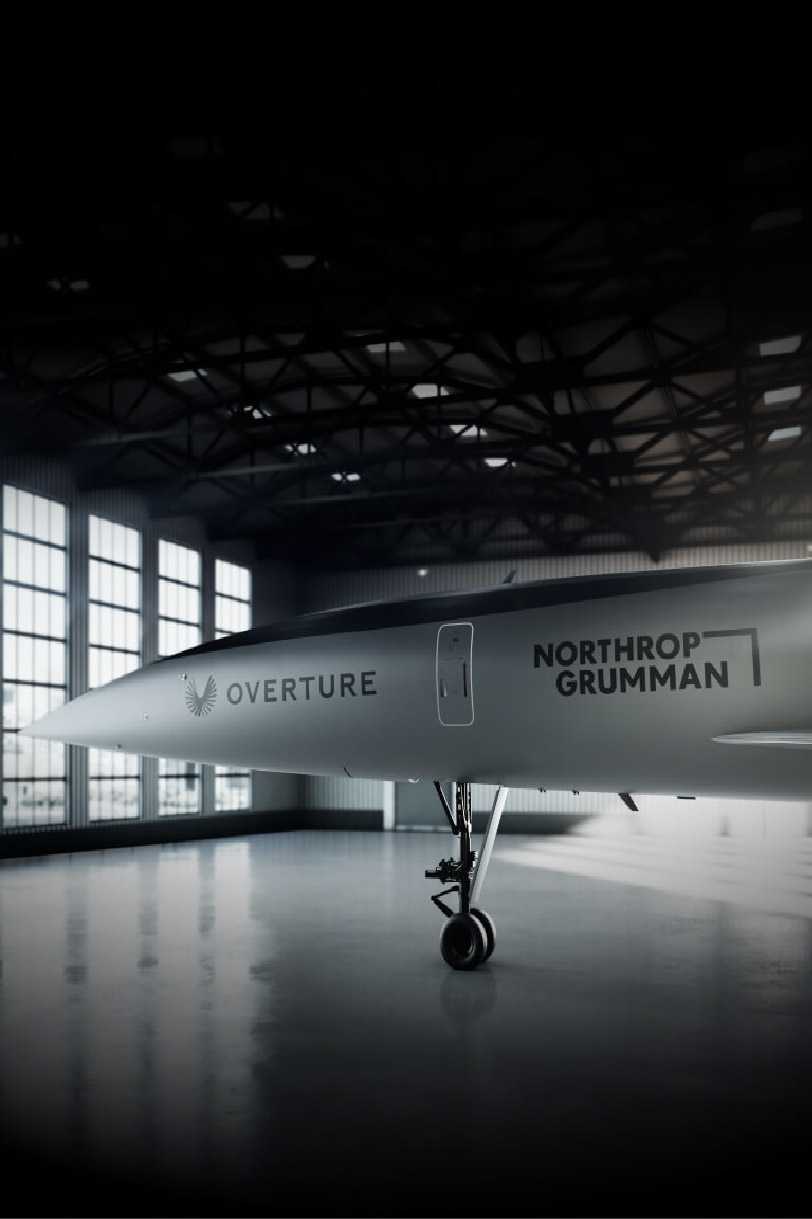 an image of the Overture in grey with Northrop Grumman on the left side of the fuselage